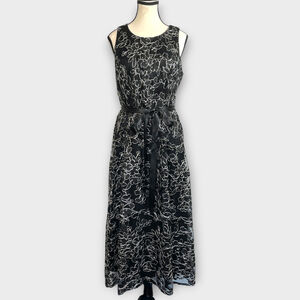Alex & Eve Midi Cocktail Dress 8 Black Silver Old Hollywood Black Tie Chic